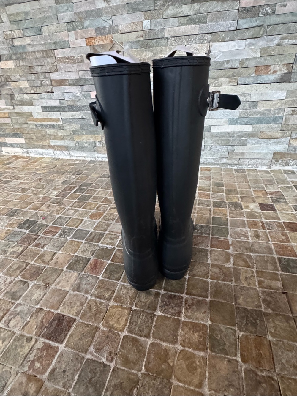Hunter Black Tall Rubber Rain Boots with Red Logo Trim - Picture 5 of 9